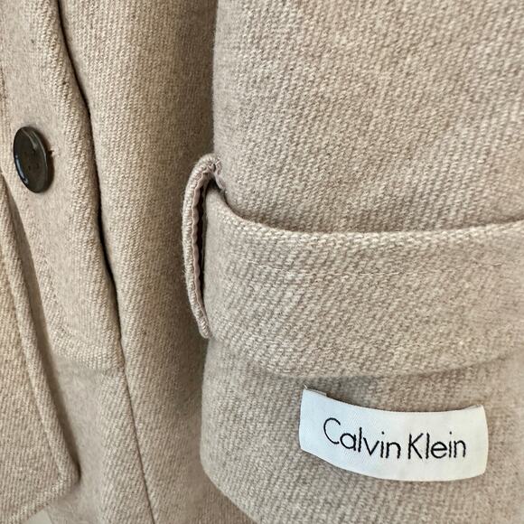 CALVIN KLEIN NWT Light Brown Button Up Belted Wrap Wool Coat – Size 10 - Picture 5 of 7